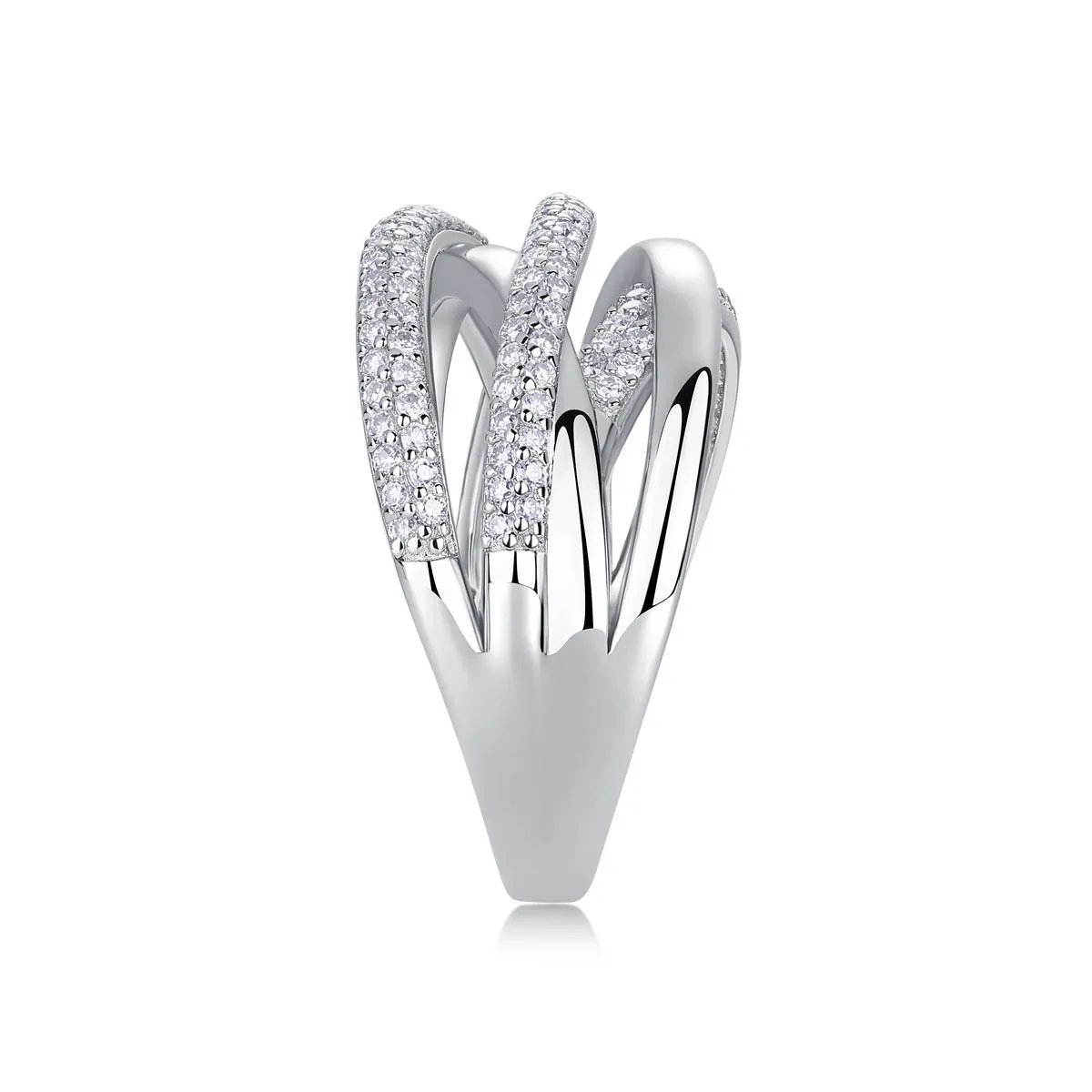 S925 sterling silver geometric ring with white stone on gift box