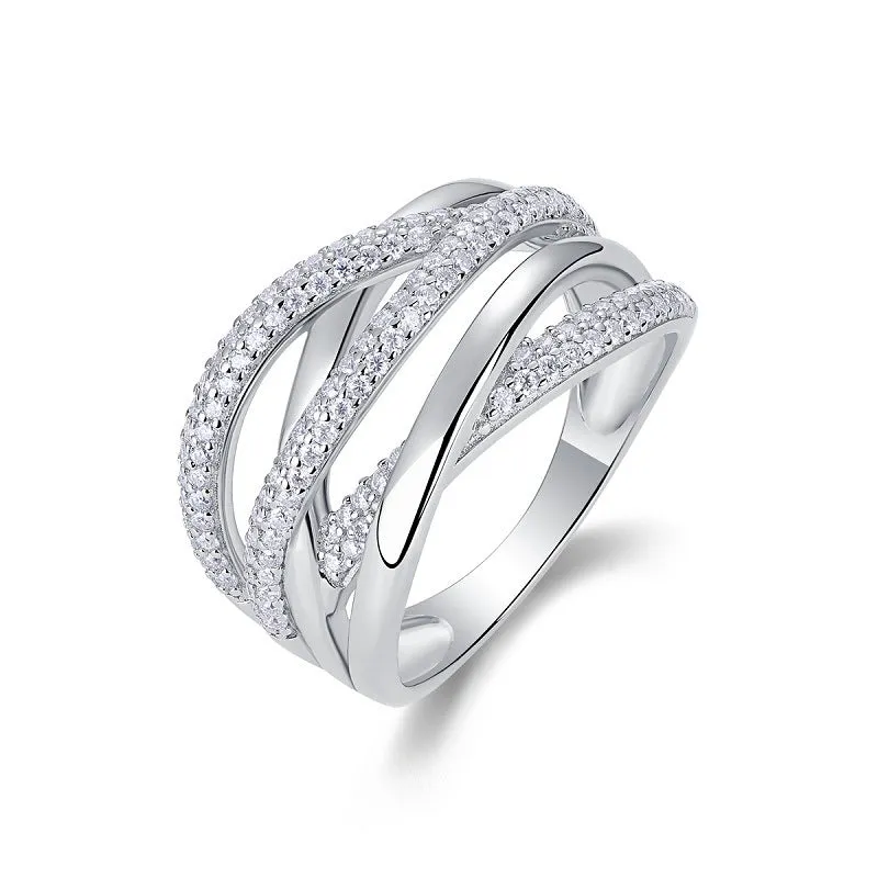 S925 sterling silver geometric ring with white stone on gift box