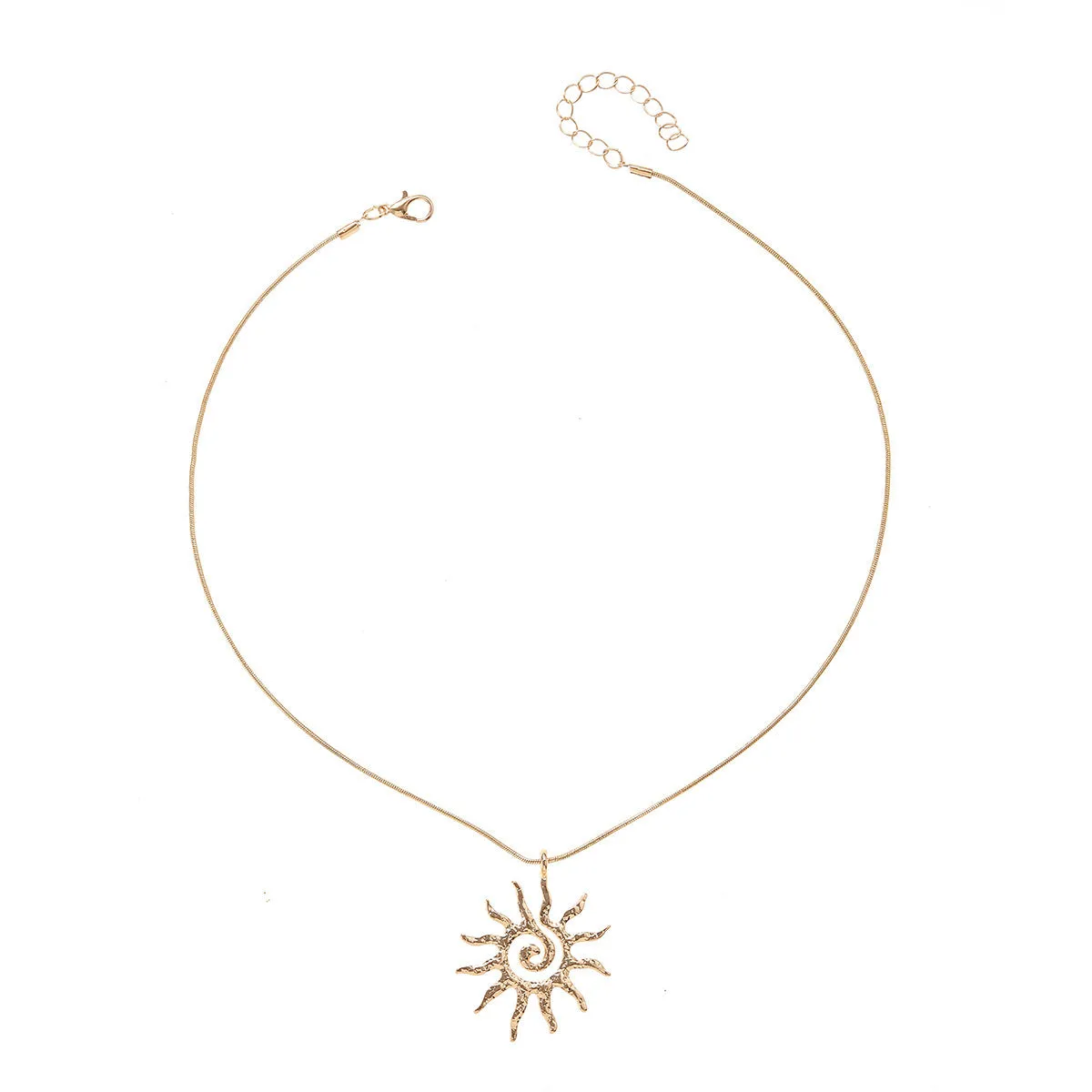 Gold sun hollow pendant necklace and earrings set with electroplated finish on zinc alloy