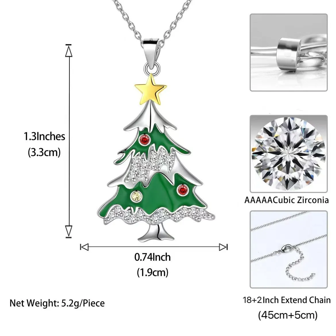 Christmas tree leaf-shaped alloy pendant necklace with rhinestone detailing and O-shaped chain
