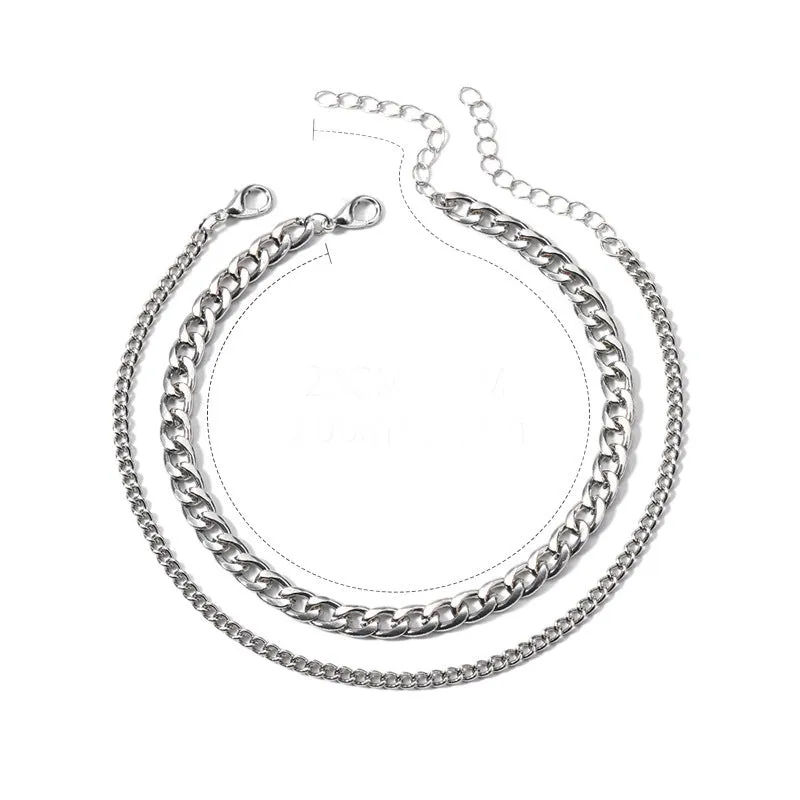 Gold and silver double-circle alloy anklet for women geometric chain