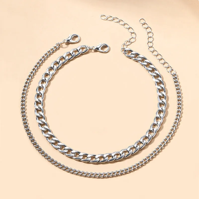 Gold and silver double-circle alloy anklet for women geometric chain