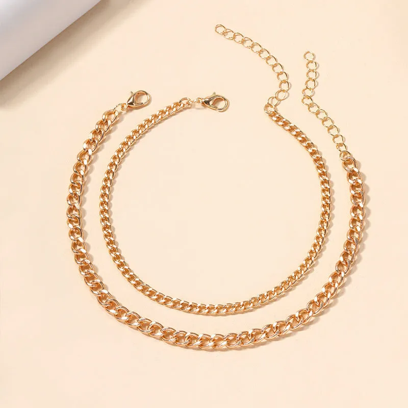 Gold and silver double-circle alloy anklet for women geometric chain