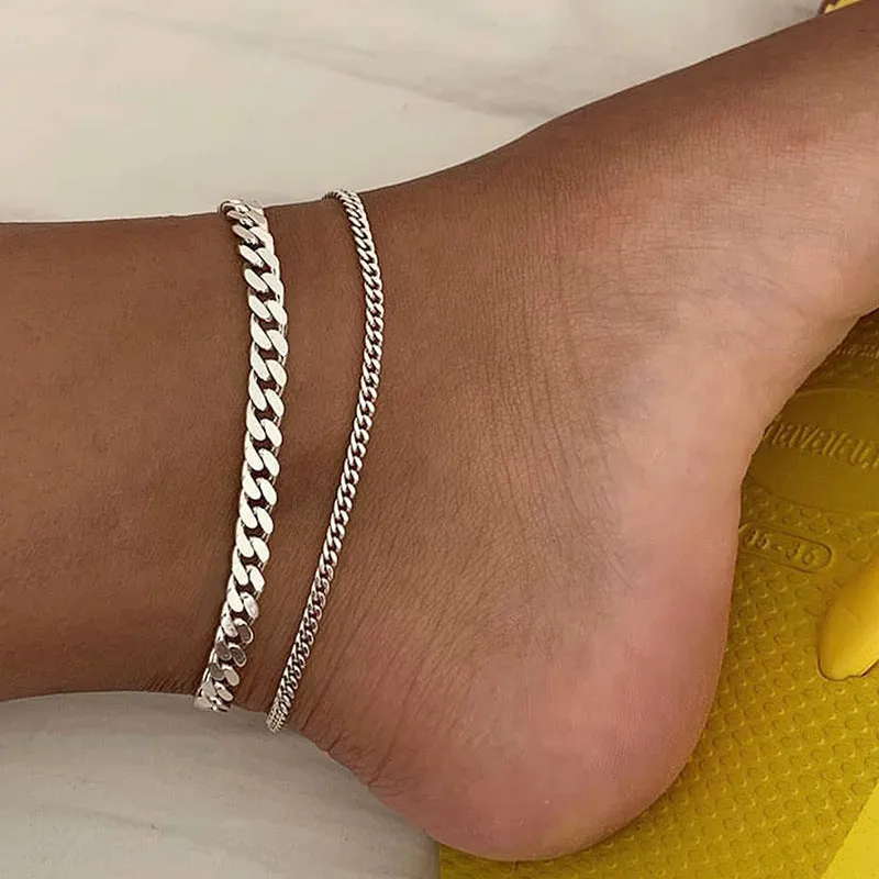 Gold and silver double-circle alloy anklet for women geometric chain