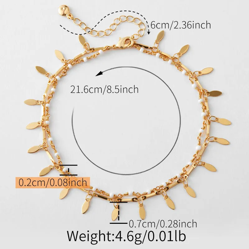 Beach layered retro copper plating 18K real gold anklet with ornament inlay for women