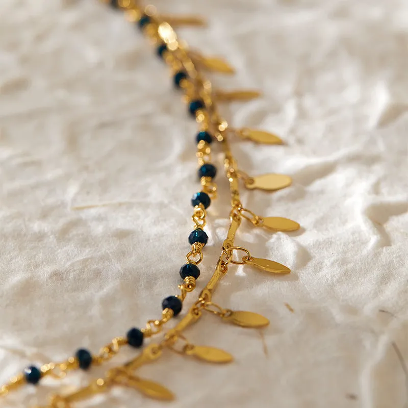 Beach layered retro copper plating 18K real gold anklet with ornament inlay for women