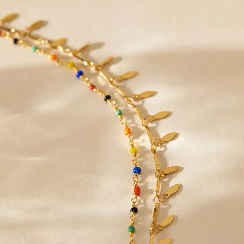 Beach layered retro copper plating 18K real gold anklet with ornament inlay for women