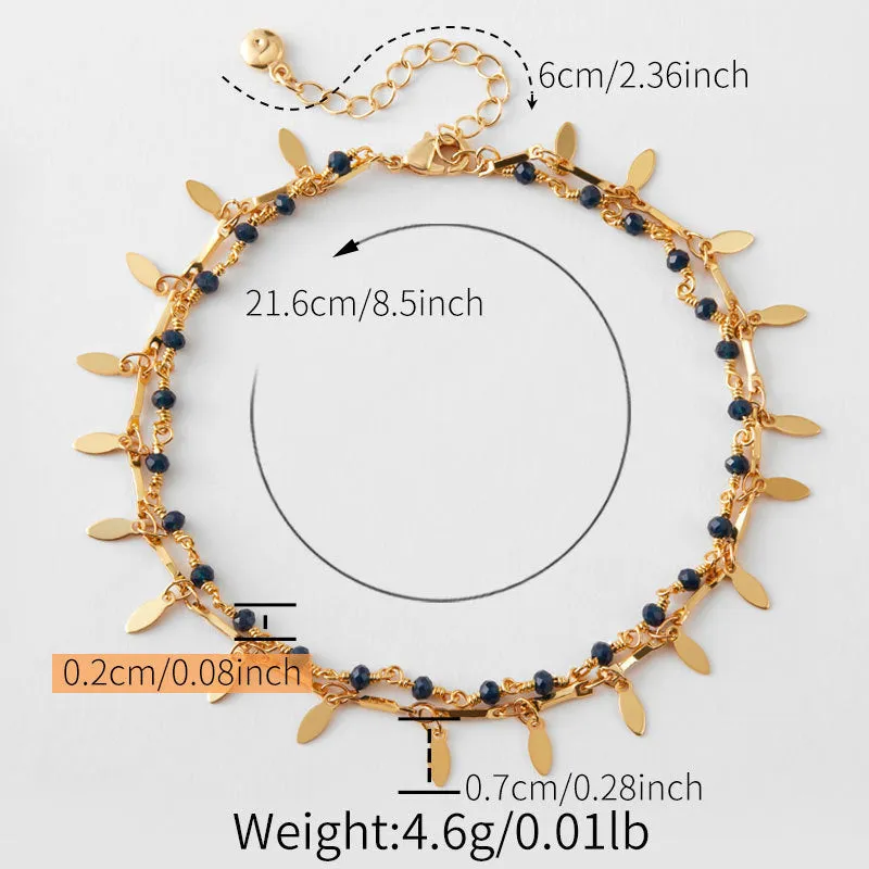 Beach layered retro copper plating 18K real gold anklet with ornament inlay for women
