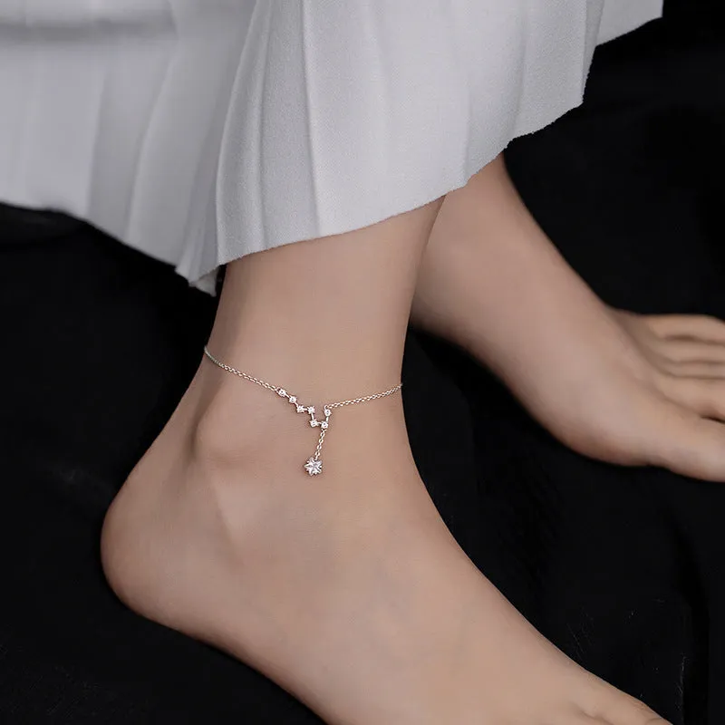 Big Dipper white alloy star anklet for women on white background
