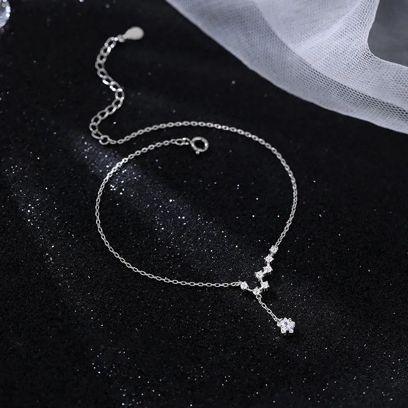 Big Dipper white alloy star anklet for women on white background