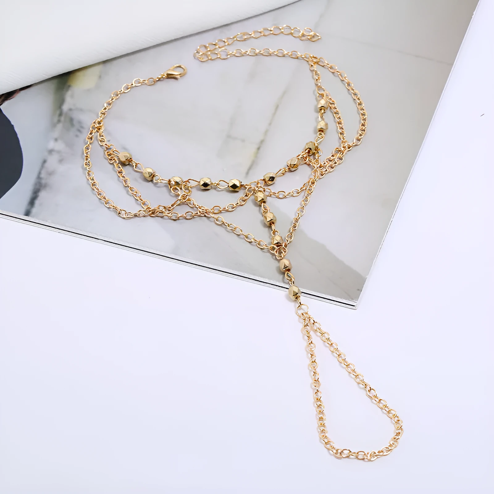 Women's alloy anklet in gold and silver with U-shaped design for beach travel