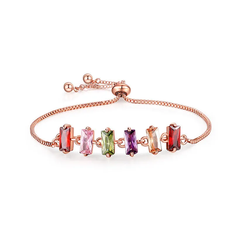 Copper geometric bracelet with inlaid zircon and glass stones for women in water drop diamond shape