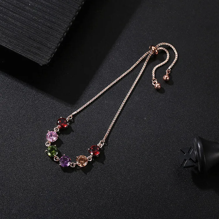 Copper geometric bracelet with inlaid zircon and glass stones for women in water drop diamond shape