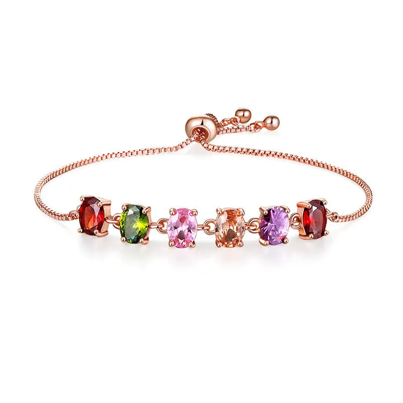 Copper geometric bracelet with inlaid zircon and glass stones for women in water drop diamond shape