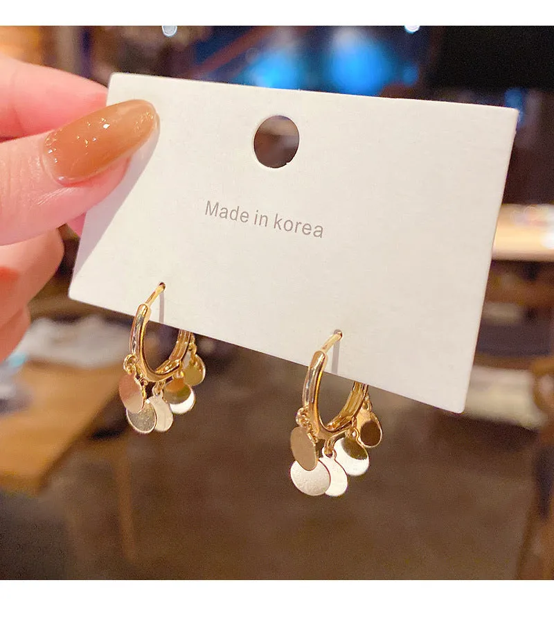 Mini wafer earrings geometric round shape 925 silver needle copper plating electroplating finish 2.5cm