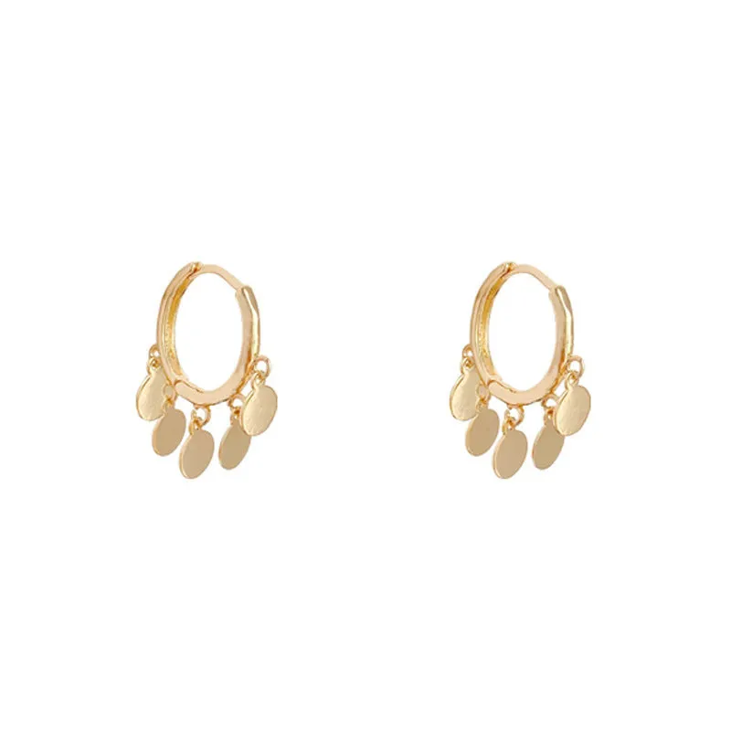 Mini wafer earrings geometric round shape 925 silver needle copper plating electroplating finish 2.5cm