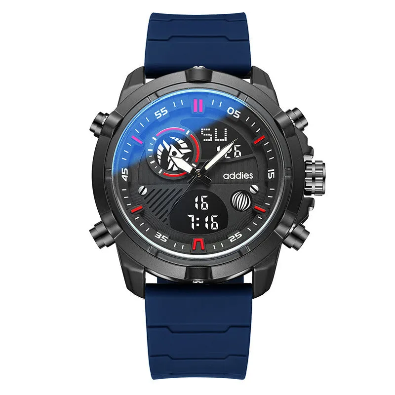 Fashion men sports water luminous metal watch with 46mm round dial and silicone strap