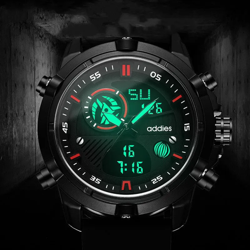 Fashion men sports water luminous metal watch with 46mm round dial and silicone strap