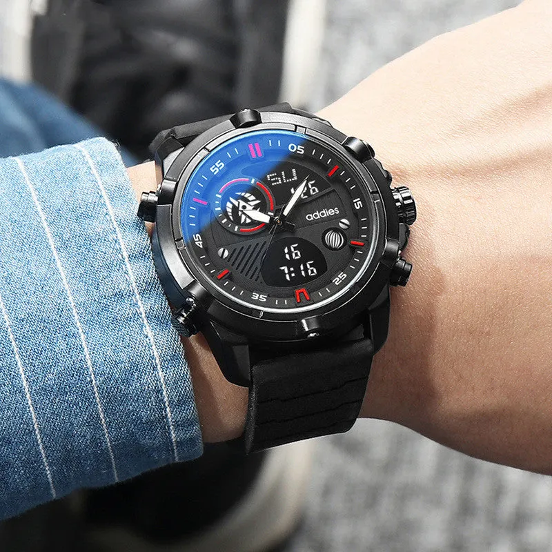 Fashion men sports water luminous metal watch with 46mm round dial and silicone strap