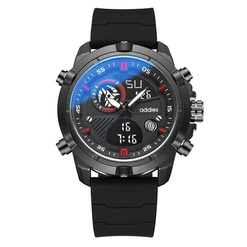 Fashion men sports water luminous metal watch with 46mm round dial and silicone strap