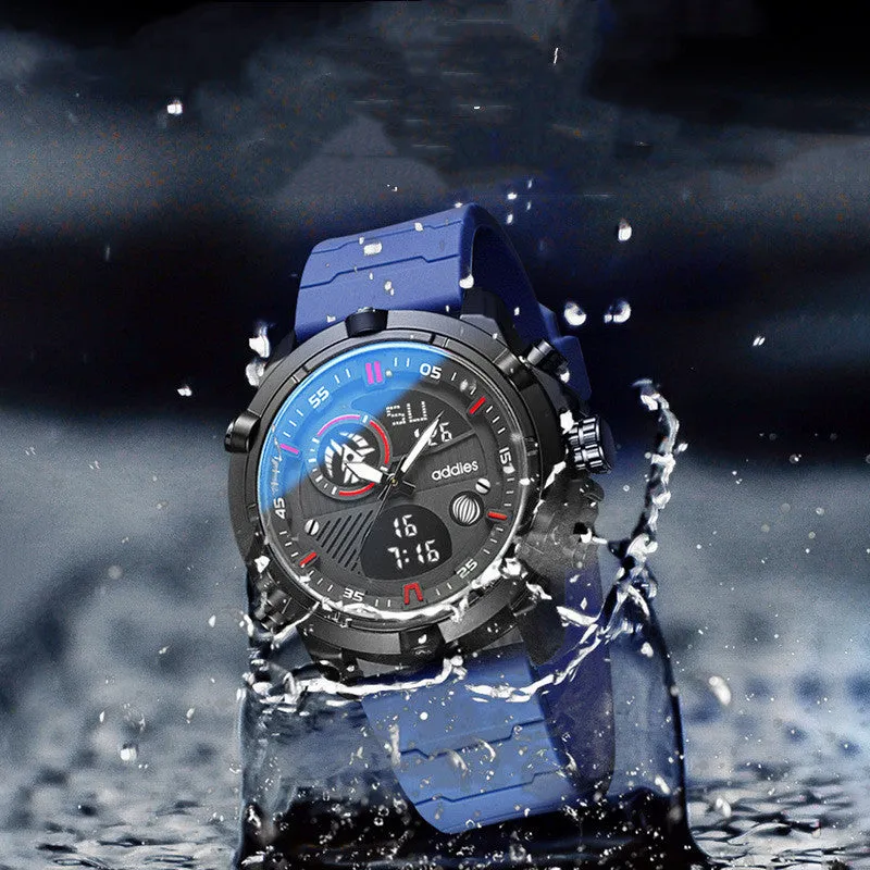 Fashion men sports water luminous metal watch with 46mm round dial and silicone strap