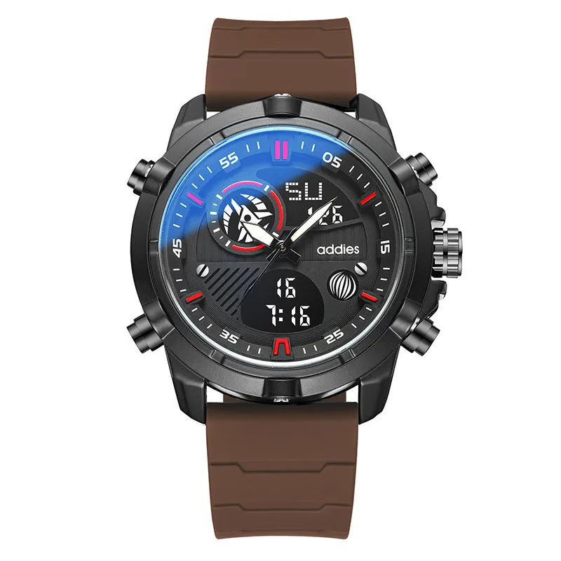 Fashion men sports water luminous metal watch with 46mm round dial and silicone strap