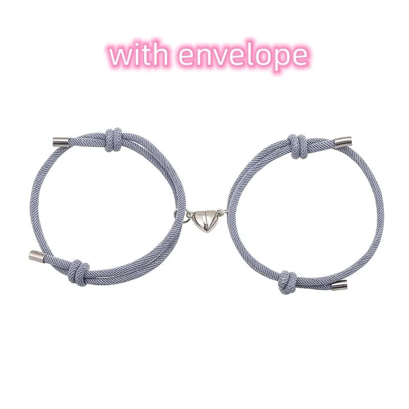 Simple nylon Love magnetic bracelet pair adjustable 3mm rope with magnetic fastener