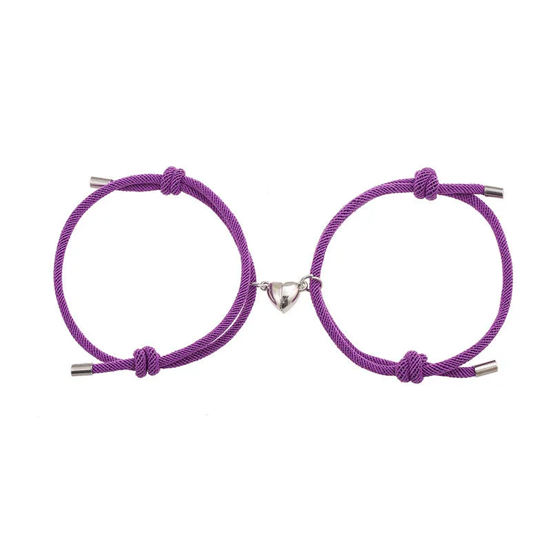 Simple nylon Love magnetic bracelet pair adjustable 3mm rope with magnetic fastener