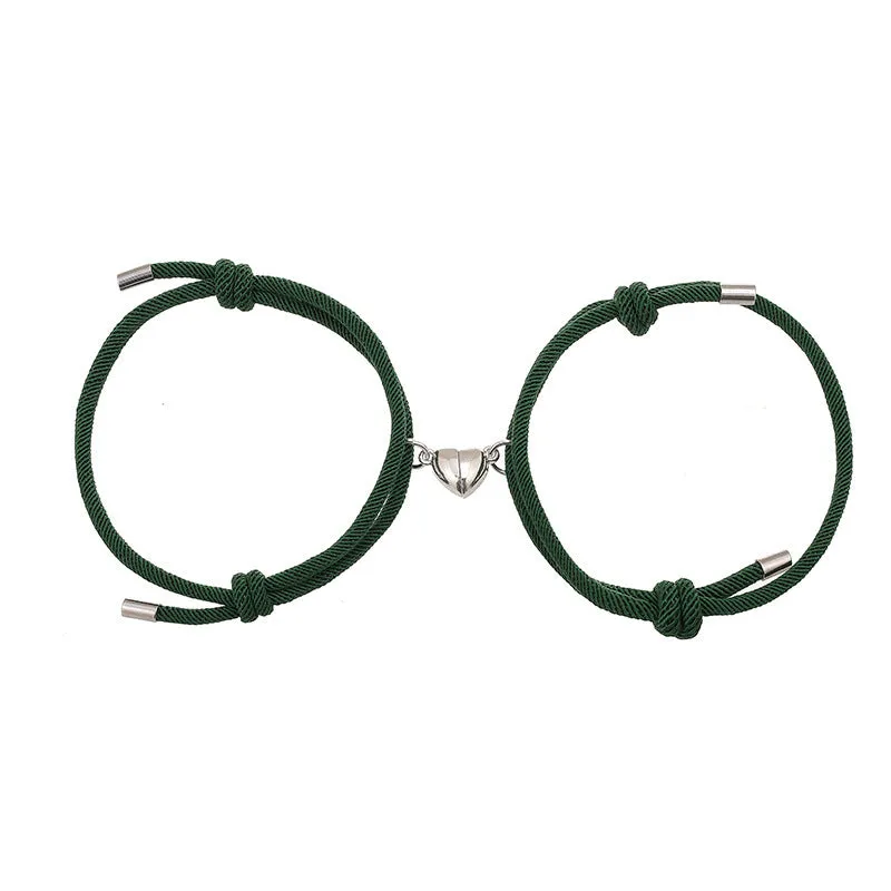 Simple nylon Love magnetic bracelet pair adjustable 3mm rope with magnetic fastener
