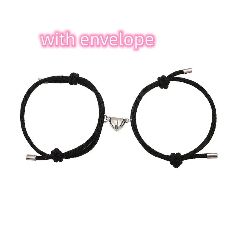 Simple nylon Love magnetic bracelet pair adjustable 3mm rope with magnetic fastener