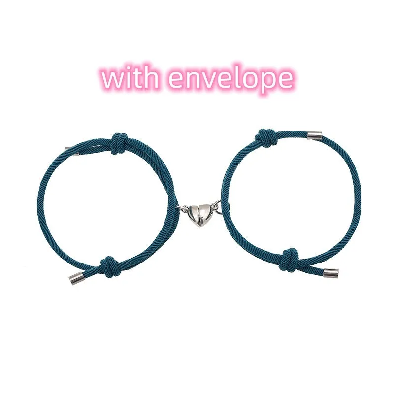 Simple nylon Love magnetic bracelet pair adjustable 3mm rope with magnetic fastener