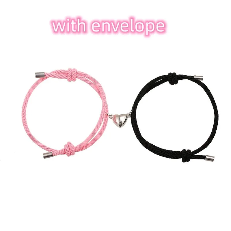 Simple nylon Love magnetic bracelet pair adjustable 3mm rope with magnetic fastener