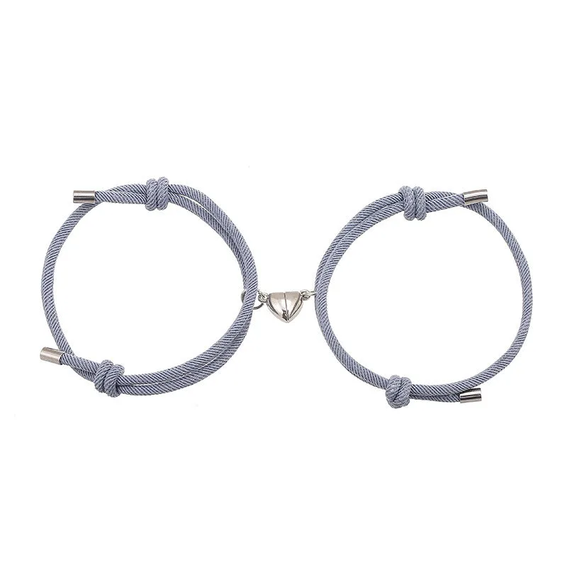 Simple nylon Love magnetic bracelet pair adjustable 3mm rope with magnetic fastener