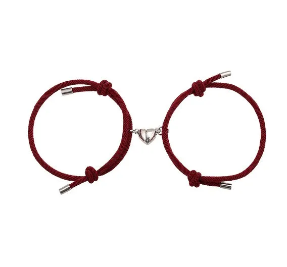 Simple nylon Love magnetic bracelet pair adjustable 3mm rope with magnetic fastener