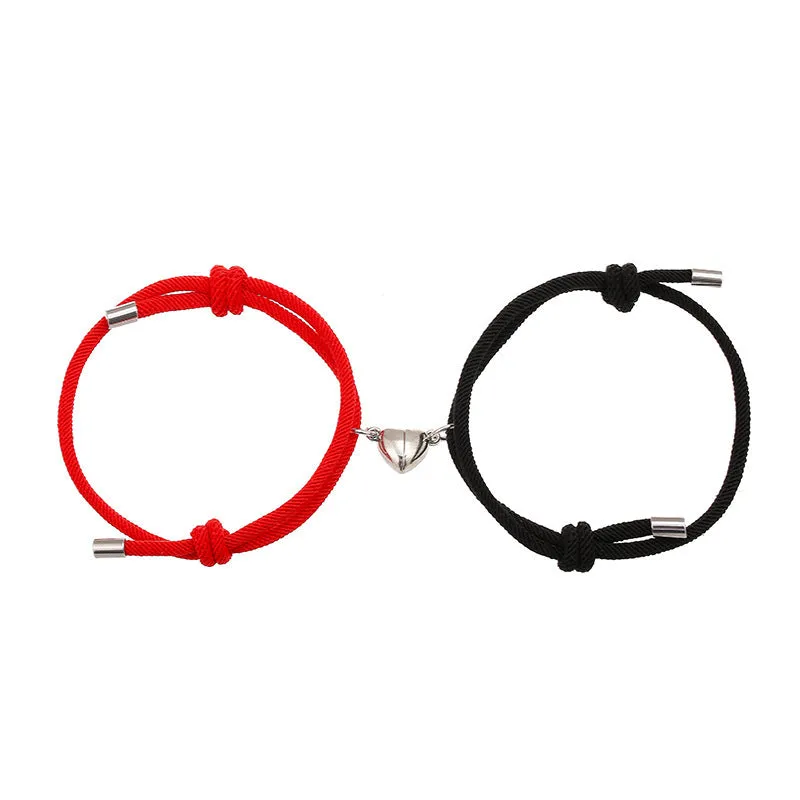 Simple nylon Love magnetic bracelet pair adjustable 3mm rope with magnetic fastener