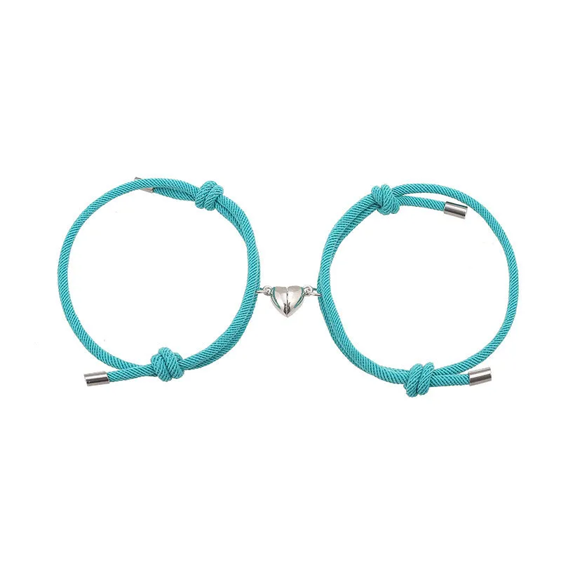 Simple nylon Love magnetic bracelet pair adjustable 3mm rope with magnetic fastener