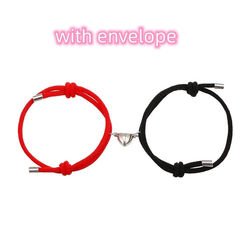Simple nylon Love magnetic bracelet pair adjustable 3mm rope with magnetic fastener