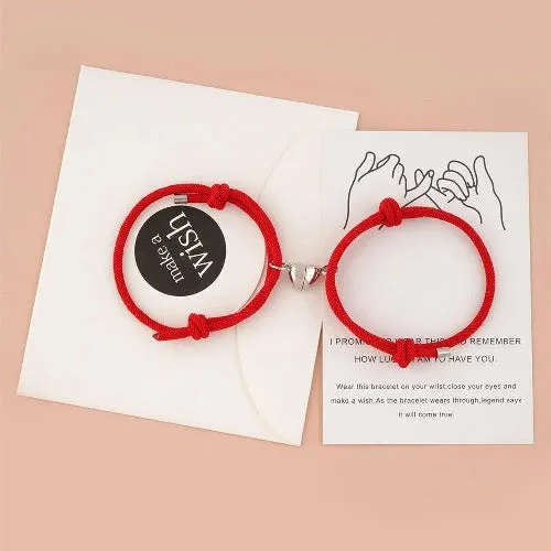 Simple nylon Love magnetic bracelet pair adjustable 3mm rope with magnetic fastener