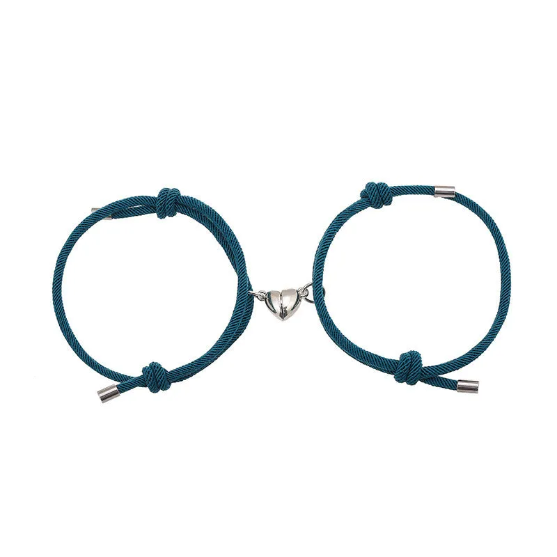 Simple nylon Love magnetic bracelet pair adjustable 3mm rope with magnetic fastener