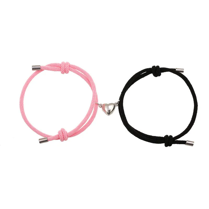 Simple nylon Love magnetic bracelet pair adjustable 3mm rope with magnetic fastener
