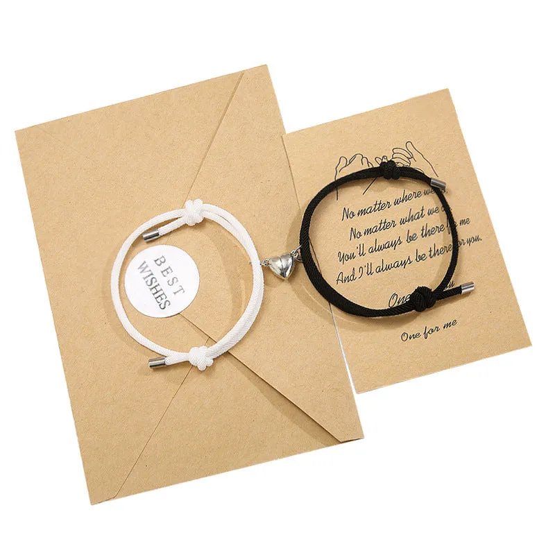 Simple nylon Love magnetic bracelet pair adjustable 3mm rope with magnetic fastener