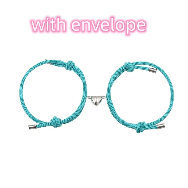 Simple nylon Love magnetic bracelet pair adjustable 3mm rope with magnetic fastener