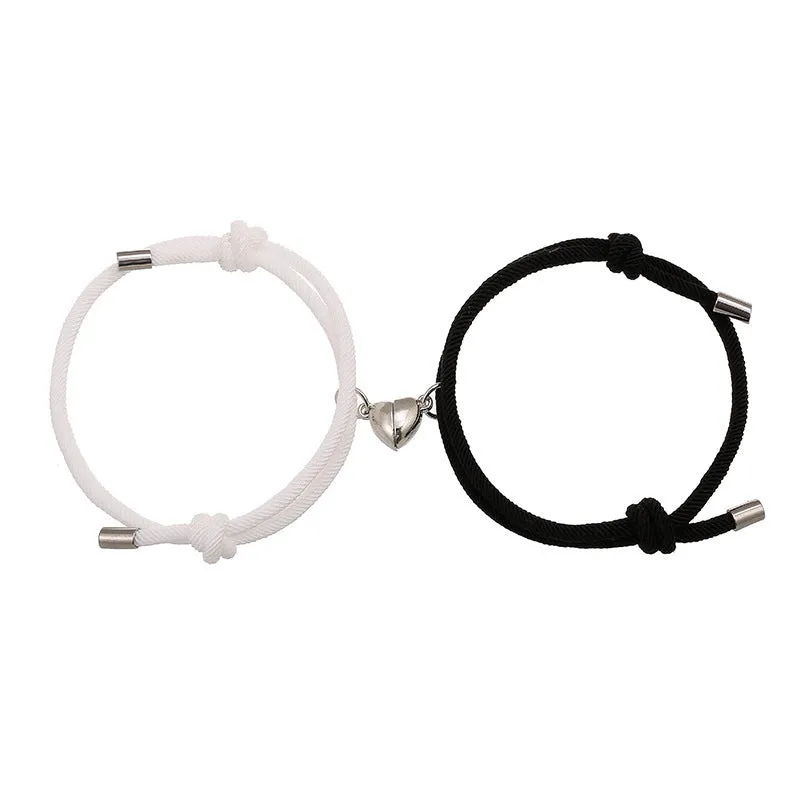 Simple nylon Love magnetic bracelet pair adjustable 3mm rope with magnetic fastener