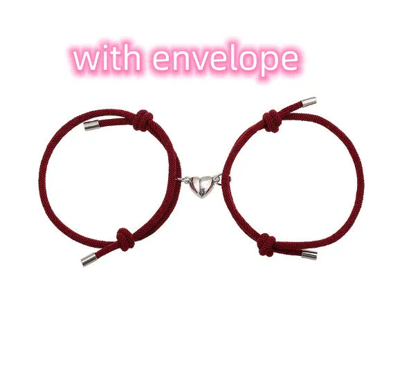 Simple nylon Love magnetic bracelet pair adjustable 3mm rope with magnetic fastener