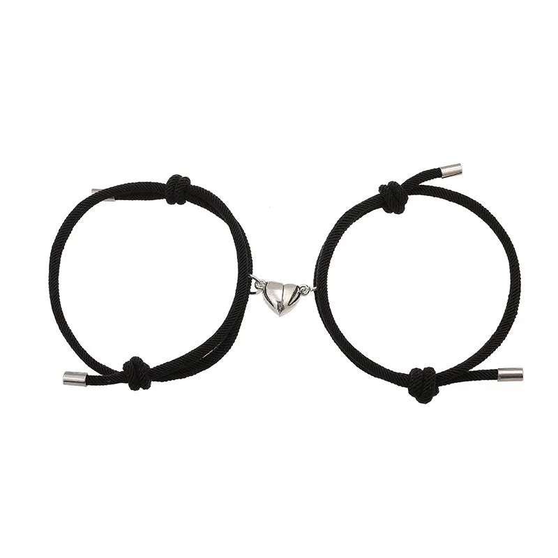 Simple nylon Love magnetic bracelet pair adjustable 3mm rope with magnetic fastener