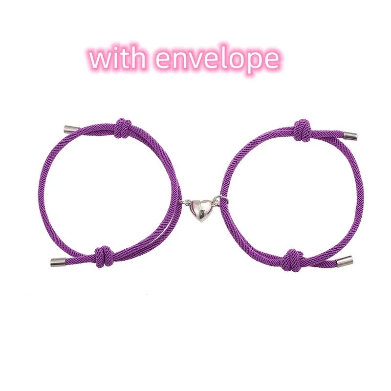 Simple nylon Love magnetic bracelet pair adjustable 3mm rope with magnetic fastener