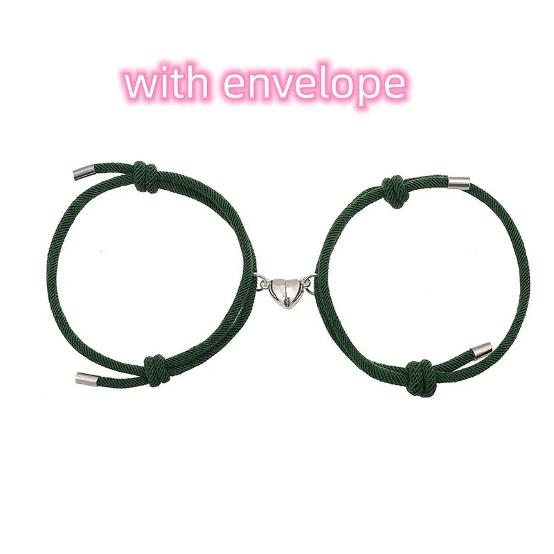 Simple nylon Love magnetic bracelet pair adjustable 3mm rope with magnetic fastener