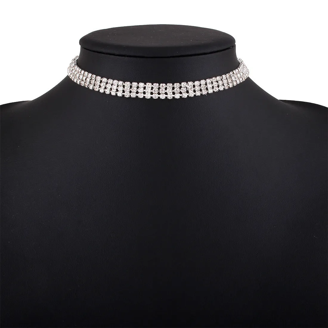 Full rhinestone alloy clavicle chain necklace in six rows of drills gold geometric shape women's European American style