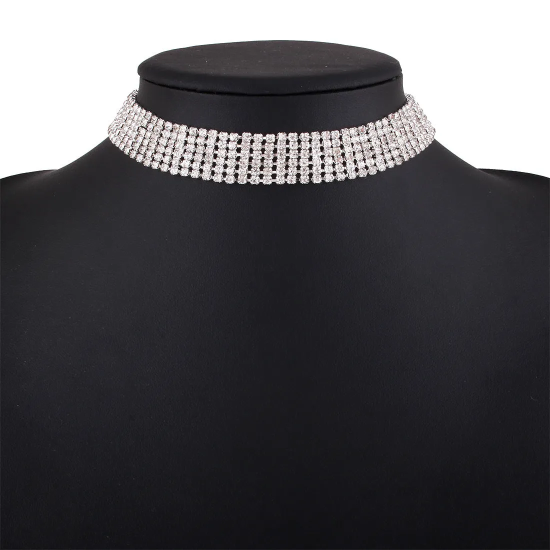 Full rhinestone alloy clavicle chain necklace in six rows of drills gold geometric shape women's European American style