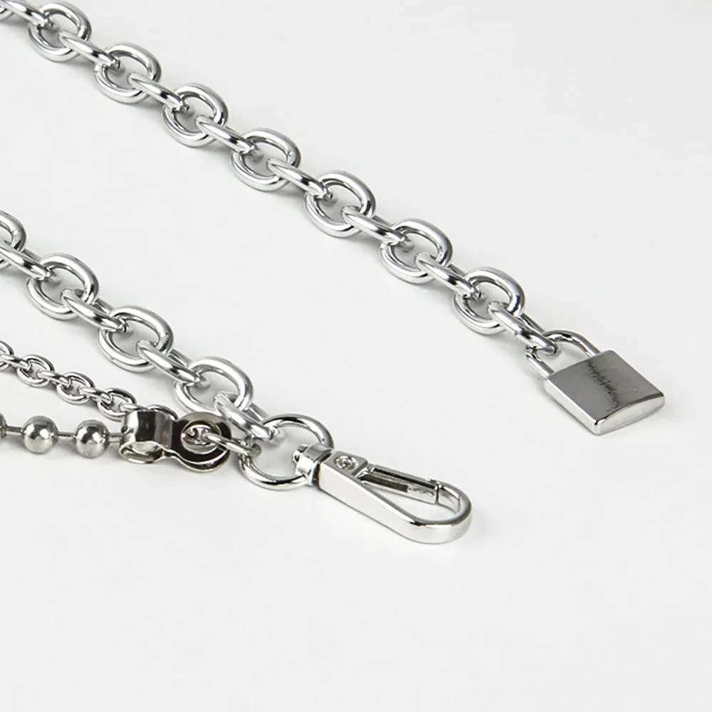 Multilayer alloy waist chain in golden and silver colours with electroplated finish, 70-100 cm adjustable